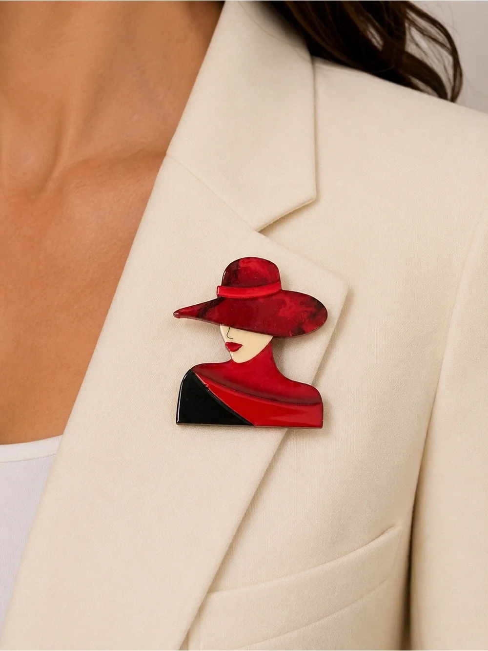 Red and Black Elegant Lady Brooch Pin